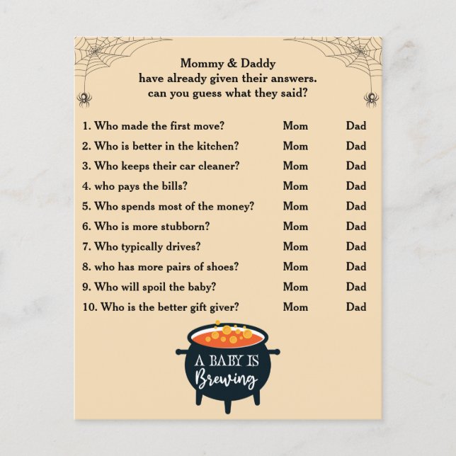 ハロウィーン赤ちゃんシャワーゲーム誰がママまたはパパ (正面)