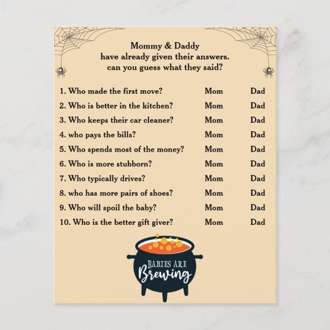 ハロウィーン赤ちゃんシャワーゲーム誰がママまたはパパ (正面)