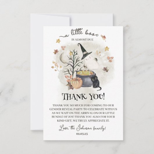 ハロウィーン赤ちゃんシャワー少しブーはほとんど期限である。 サンキューカード (正面)