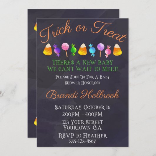 ハロウィーン赤ちゃんシャワー招待状、秋赤ちゃんシャワー 招待状 (正面/裏面)