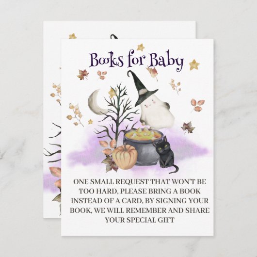 ハロウィーン赤ちゃんシャワー本ベビーカード。 エンクロージャーカード (正面/裏面)
