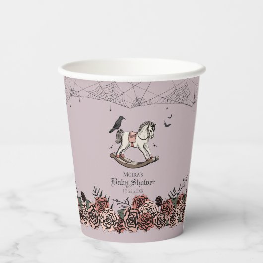 ハロウィーン赤ちゃんシャワー紫不気味ロッキングホース 紙コップ (裏面)