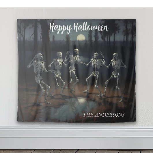 ハロウィーン踊りスケルトン背景 タペストリー