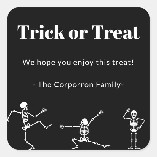 ハロウィーン踊りスケルトン スクエアシール (正面)