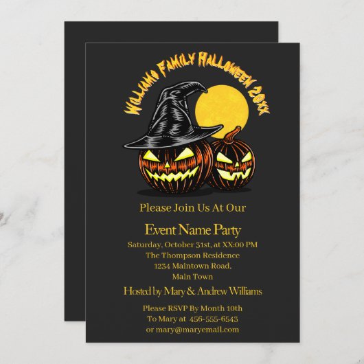 ハロウィーン追加ファミリ名カスタマイズ年パーティー 招待状 (正面/裏面)