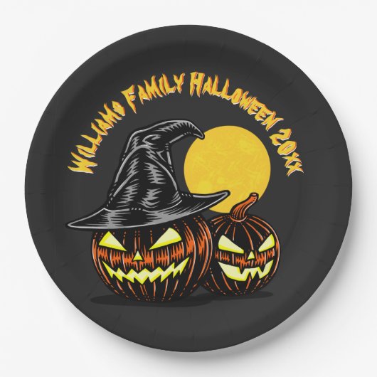 ハロウィーン追加ファミリ名カスタマイズ年9" ペーパープレート (正面)