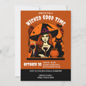 ハロウィーン邪悪な良い時間の魔女とワイン大人 招待状 (正面)