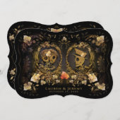 ハロウィーン金ゴールドエレガンススケルトンブラケットトゥガー  招待状 (正面/裏面)