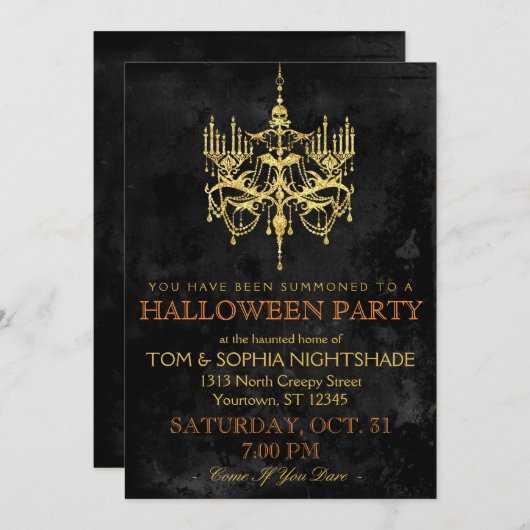 ハロウィーン金ゴールドシャンデリア招待状 招待状 (正面/裏面)