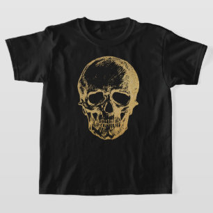 ハロウィーン金ゴールドスカル Tシャツ お子様