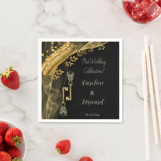 ハロウィーン金ゴールドナゲット不気味&スカル鍵 スタンダードカクテルナプキン (インサイチュ)