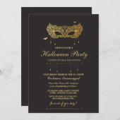 ハロウィーン金ゴールドブラックマスクマスカレードパーティー招待状 招待状 (正面/裏面)