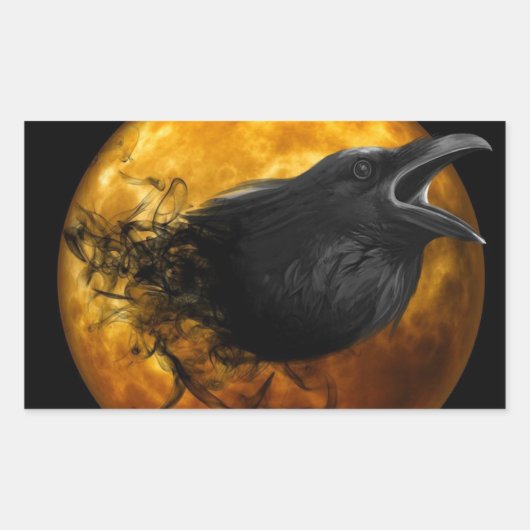 ハロウィーン長方形ステッカー/カラスと月 長方形シール (正面)