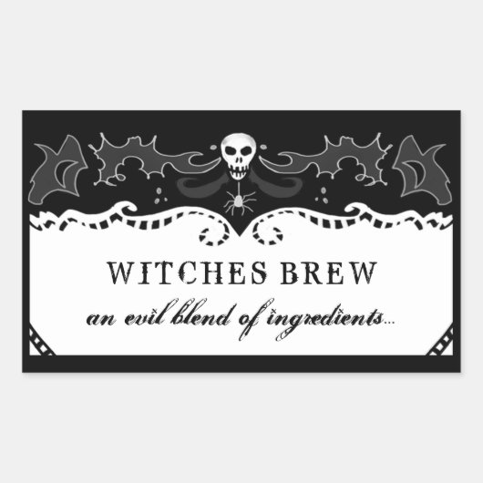 ハロウィーン長方形ブラック&ホワイトラベル – 大 長方形シール (正面)