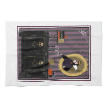 ハロウィーン雪の白い魔女とケーキのキッチンタオル