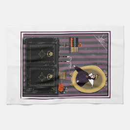 ハロウィーン雪の白い魔女とケーキのキッチンタオル キッチンタオル