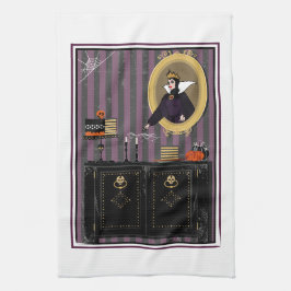 ハロウィーン雪の白い魔女とケーキのキッチンタオル キッチンタオル