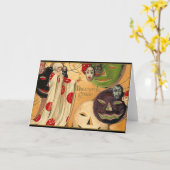 ハロウィーン顔-アールデコ カード (黄色い花)