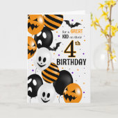 ハロウィーン風船での子供の4歳の誕生日 カード (黄色い花)