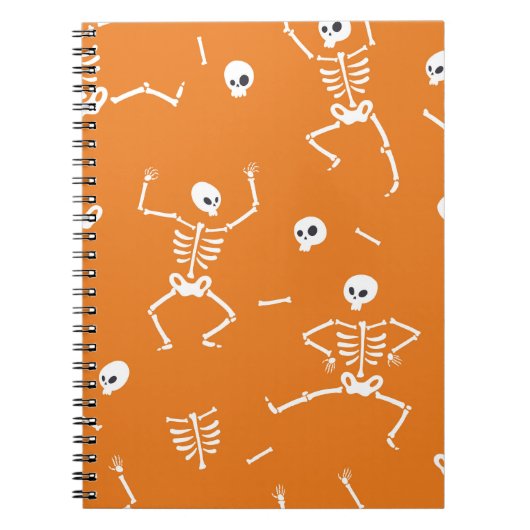 ハロウィーン骨格おもしろいシームレスパターン ノートブック (正面)