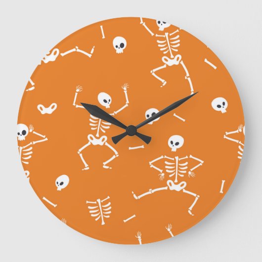 ハロウィーン骨格おもしろいシームレスパターン ラージ壁時計 (正面)