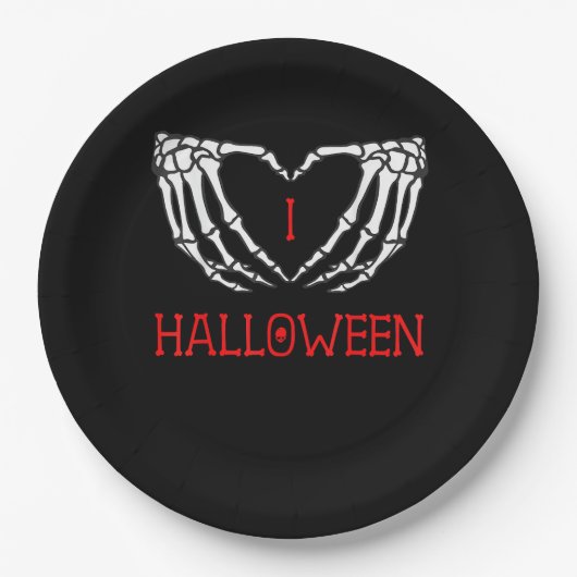 ハロウィーン骨格の手を形成するハートゴシック ペーパープレート (正面)
