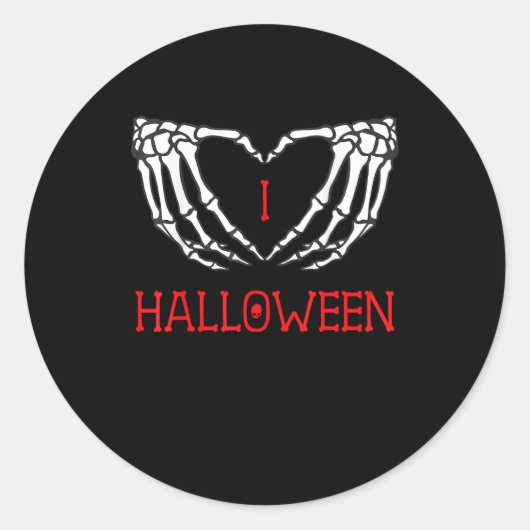ハロウィーン骨格の手を形成するハートゴシック ラウンドシール (正面)