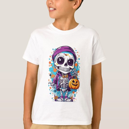 ハロウィーン骨格イラストレーション Tシャツ (正面)