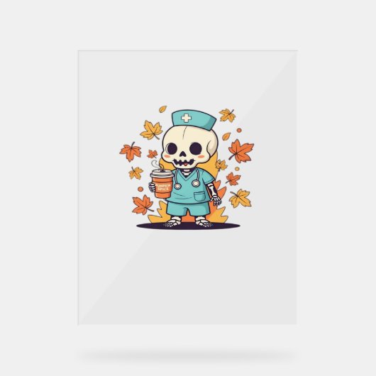 ハロウィーン骨格ナースクラシック付きコーヒーT-Shi アクリルサイン (正面)