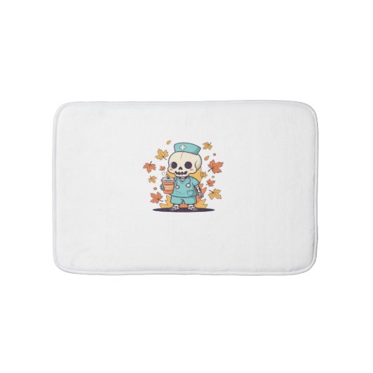 ハロウィーン骨格ナースクラシック付きコーヒーT-Shi バスマット (正面)