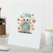ハロウィーン骨格ナースクラシック付きコーヒーT-Shi 台座サイン (インサイチュ)
