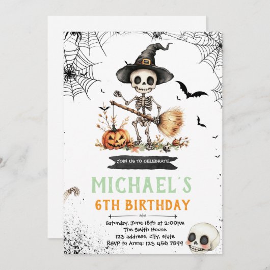 ハロウィーン骨格パーティの招待状 招待状 (正面/裏面)