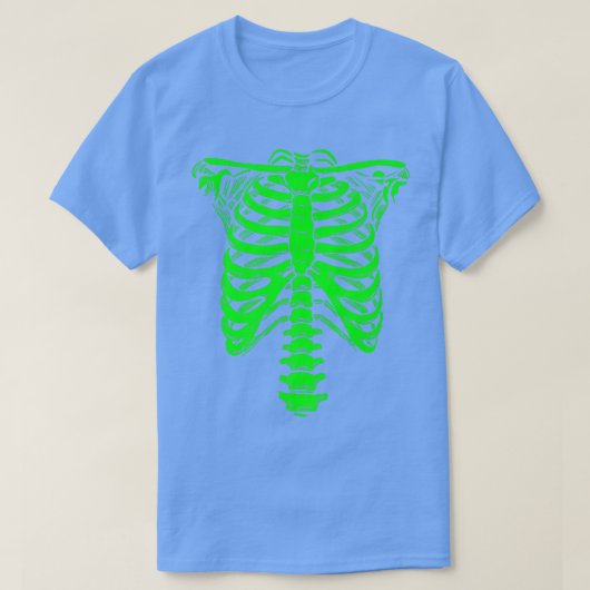 ハロウィーン骨格リブケージ酸グリーン Tシャツ (デザイン正面)