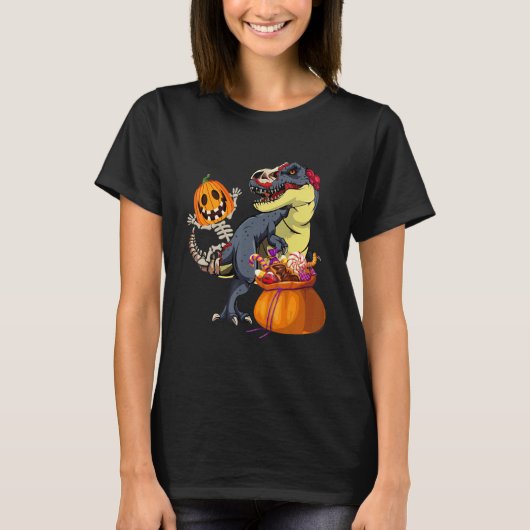 ハロウィーン骨格乗馬ミイラ恐竜レックスポンプ Tシャツ (正面)