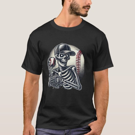 ハロウィーン骨格野球選手スカルハンズメンズ Tシャツ (正面)