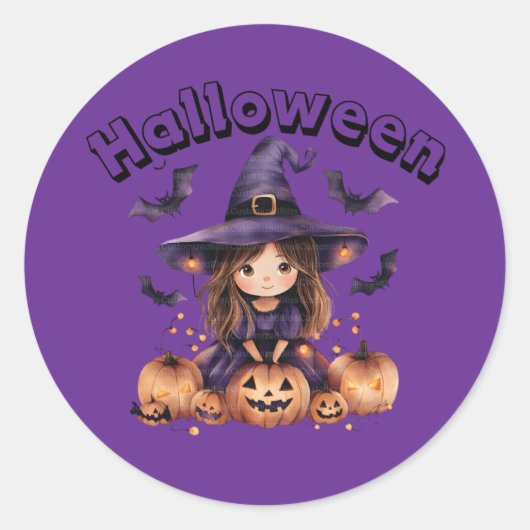 ハロウィーン魔女おもしろいシール ラウンドシール (正面)