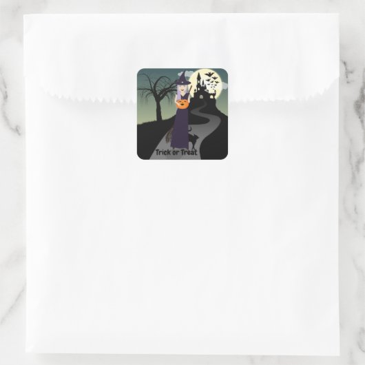 ハロウィーン魔女かぼちゃ黒猫あなたのテキスト スクエアシール (バッグ)