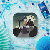 ハロウィーン魔女かぼちゃ黒猫あなたのテキスト ペーパープレート (パーティー)