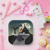 ハロウィーン魔女かぼちゃ黒猫あなたのテキスト ペーパープレート (パーティー)