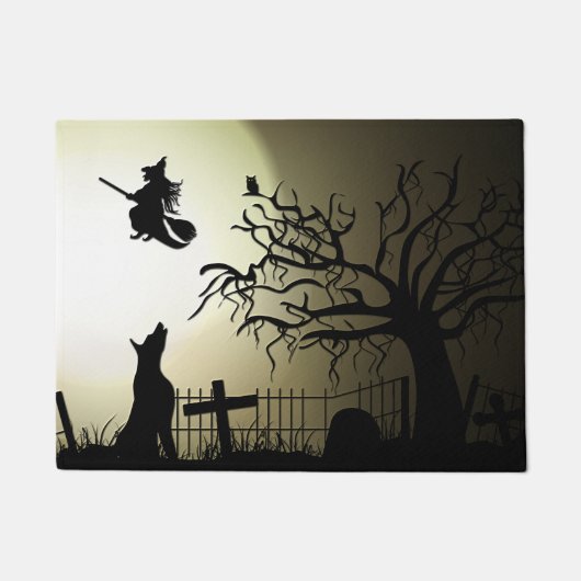 ハロウィーン魔女とハウリングドッグ ドアマット (正面)