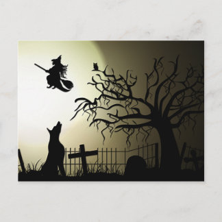 ハロウィーン魔女とハウリングドッグ ポストカード