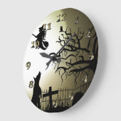 ハロウィーン魔女とハウリングドッグ ラージ壁時計 (傾斜)