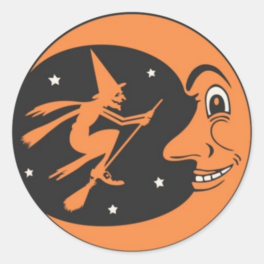 ハロウィーン魔女とムーンラウンドステッカー ラウンドシール (正面)