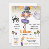 ハロウィーン魔女の女の子の誕生日招待状、任意の年齢。 招待状 (正面/裏面)