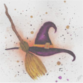 ハロウィーン魔女の帽子と箒 シール (正面)