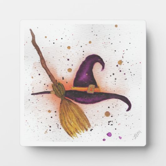 ハロウィーン魔女の帽子と箒 フォトプラーク (正面)