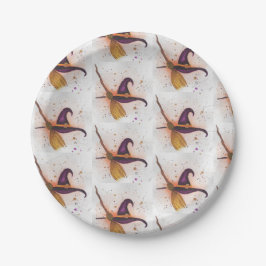 ハロウィーン魔女の帽子と箒 ペーパープレート