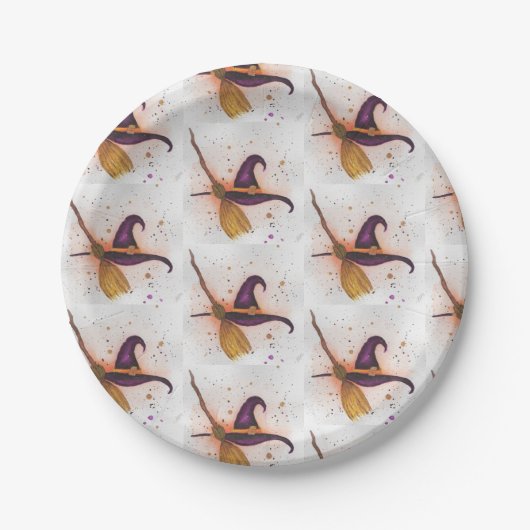 ハロウィーン魔女の帽子と箒 ペーパープレート (正面)