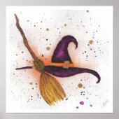 ハロウィーン魔女の帽子と箒 ポスター (正面)