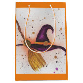 ハロウィーン魔女の帽子と箒 ミディアムペーパーバッグ (正面)